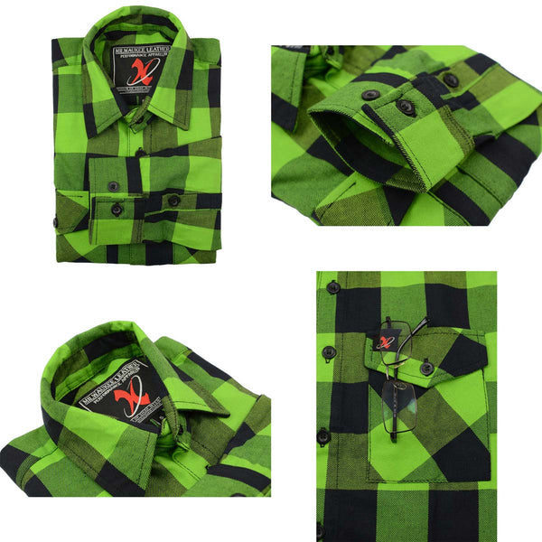 Milwaukee Leather Men’s Plaid Flannel Long Sleeve Shirt with Chest Pockets