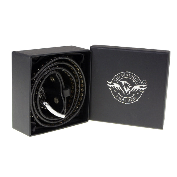 Milwaukee Leather MP7103 Men's Black Studs and Skulls Genuine Leather Belt with Buckle - 1.5 inches Wide