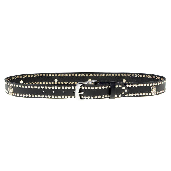 Milwaukee Leather MP7103 Men's Black Studs and Skulls Genuine Leather Belt with Buckle - 1.5 inches Wide