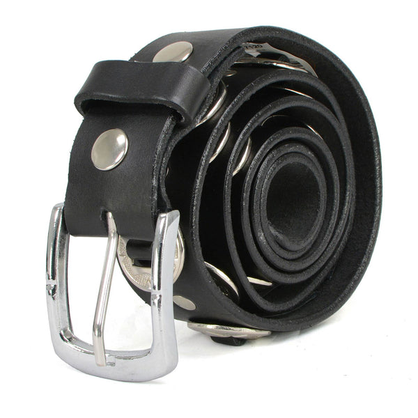 Milwaukee Leather MP7120 Men's Chrome Conchos - Black Leather Belt with Interchangeable Buckle - 1.5 inches Wide