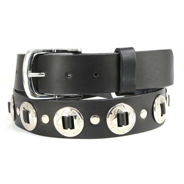 Milwaukee Leather MP7120 Men's Chrome Conchos - Black Leather Belt with Interchangeable Buckle - 1.5 inches Wide