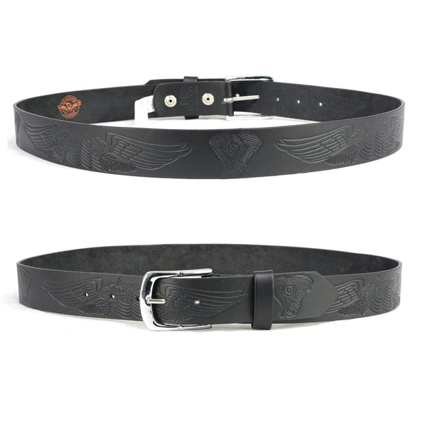 Milwaukee Leather MP7122 Men's Engine Block & Wings - Black Leather Belt w/ Interchangeable Buckle - 1.5 inches Wide