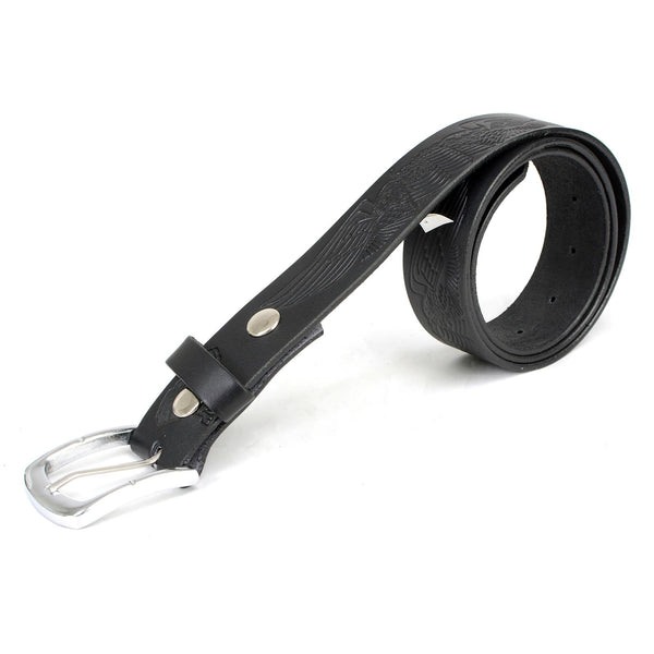 Milwaukee Leather MP7122 Men's Engine Block & Wings - Black Leather Belt w/ Interchangeable Buckle - 1.5 inches Wide