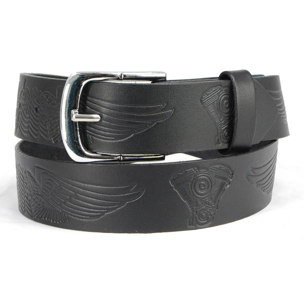Milwaukee Leather MP7122 Men's Engine Block & Wings - Black Leather Belt w/ Interchangeable Buckle - 1.5 inches Wide