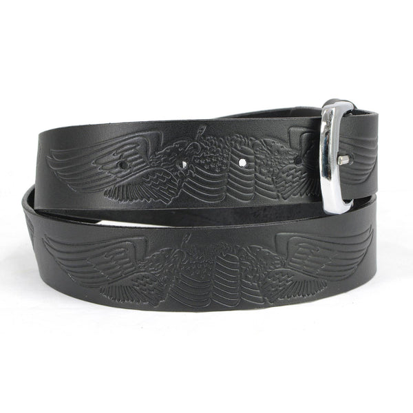 Milwaukee Leather MP7122 Men's Engine Block & Wings - Black Leather Belt w/ Interchangeable Buckle - 1.5 inches Wide