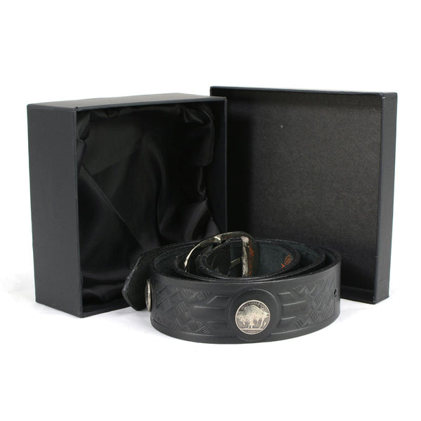 Milwaukee Leather MP7123 Men's Cross Hatch & 5 Cent Buffalo-Black Leather Belt w/ Interchangeable Buckle-1.5 In Wide