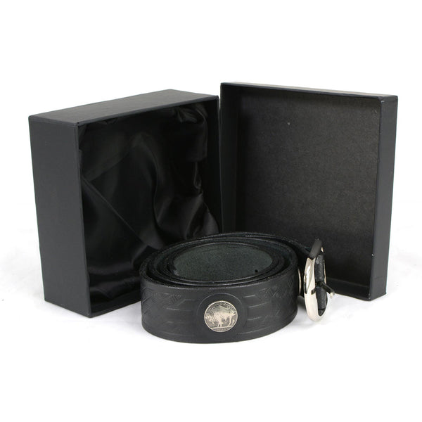 Milwaukee Leather MP7123 Men's Cross Hatch & 5 Cent Buffalo-Black Leather Belt w/ Interchangeable Buckle-1.5 In Wide
