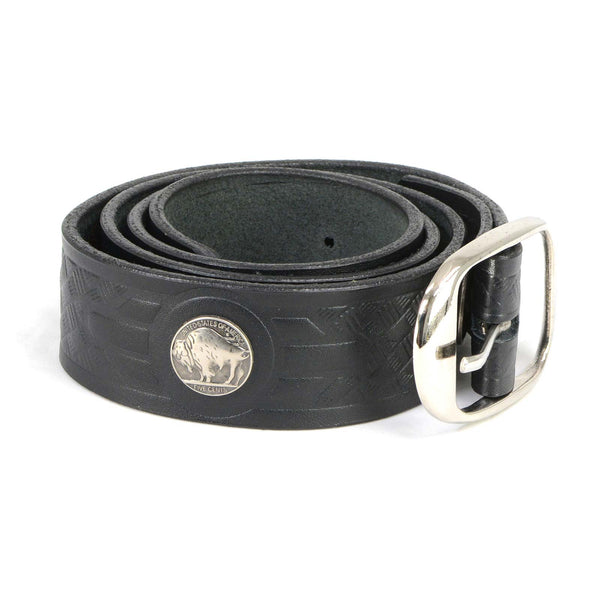 Milwaukee Leather MP7123 Men's Cross Hatch & 5 Cent Buffalo-Black Leather Belt w/ Interchangeable Buckle-1.5 In Wide