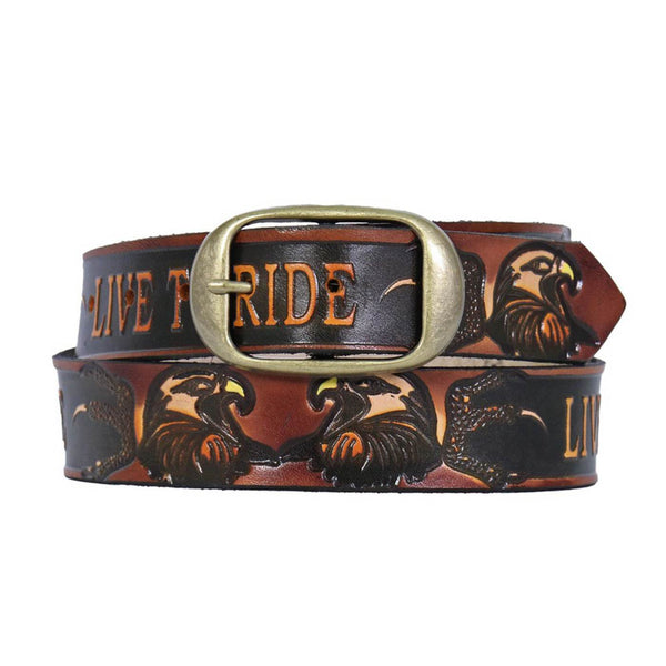 Milwaukee Leather Men's Antique Brown Live to Ride Eagle Genuine Leather Belt w/ Interchangeable Buckle - MP7125