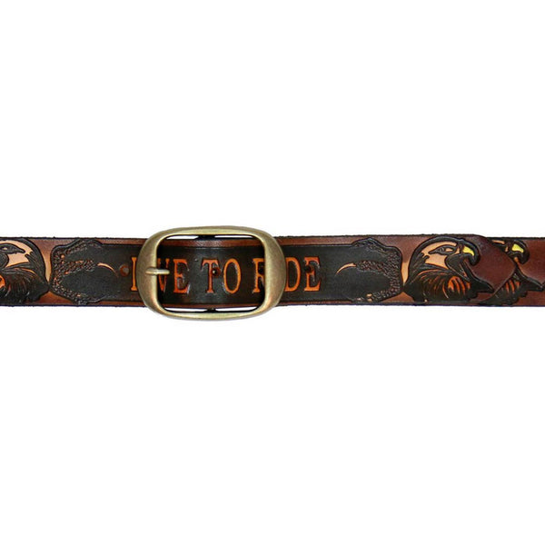 Milwaukee Leather Men's Antique Brown Live to Ride Eagle Genuine Leather Belt w/ Interchangeable Buckle - MP7125