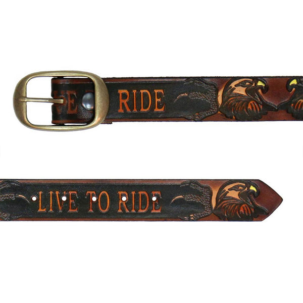 Milwaukee Leather Men's Antique Brown Live to Ride Eagle Genuine Leather Belt w/ Interchangeable Buckle - MP7125