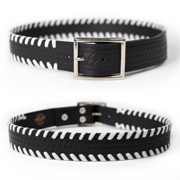Milwaukee Leather Men's Black White Stitch Leather Belt w/ Interchangeable Buckle - 1.5 inches Wide - MP7129