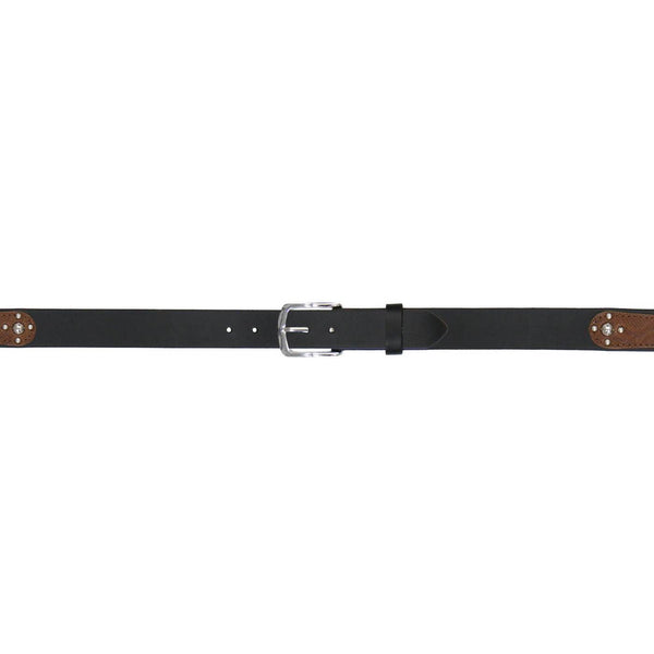 Milwaukee Leather Men's Black Two-Tone Stud Accent Genuine Leather Belt w/ Interchangeable Buckle - MP7130