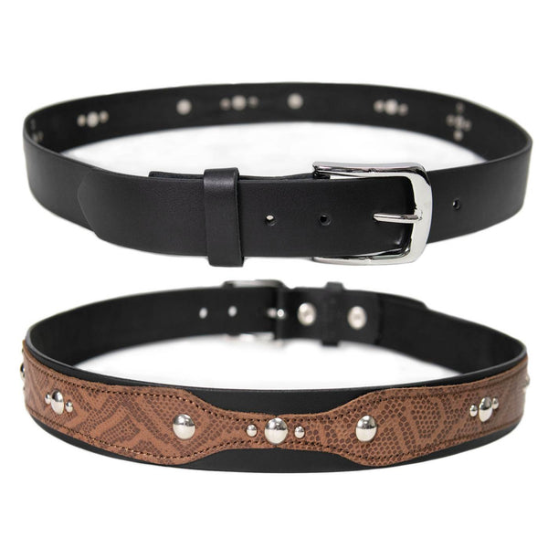 Milwaukee Leather Men's Black Two-Tone Stud Accent Genuine Leather Belt w/ Interchangeable Buckle - MP7130