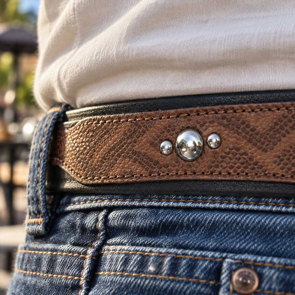 Milwaukee Leather Men's Black Two-Tone Stud Accent Genuine Leather Belt w/ Interchangeable Buckle - MP7130
