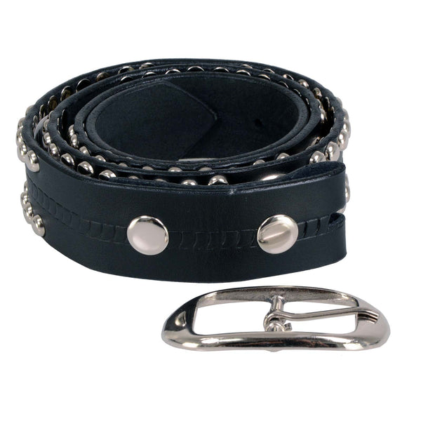 Milwaukee Leather MP7131 Men's Chrome Studded & Star Emblem Black Leather Belt w/ Interchangeable Buckle -1.5 in Wide