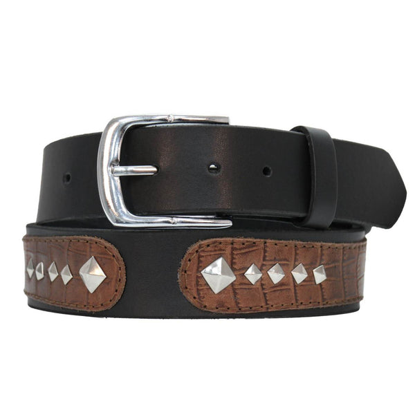 Milwaukee Leather Men's Black Diamond Accent Genuine Leather Belt w/ Interchangeable Buckle - MP7132