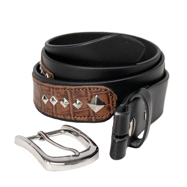 Milwaukee Leather Men's Black Diamond Accent Genuine Leather Belt w/ Interchangeable Buckle - MP7132
