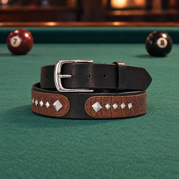 Milwaukee Leather Men's Black Diamond Accent Genuine Leather Belt w/ Interchangeable Buckle - MP7132