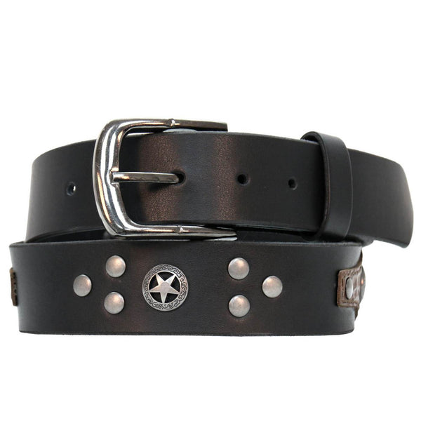 Milwaukee Leather Men's Black Star Emblem Genuine Leather Belt w/ Interchangeable Buckle - MP7134