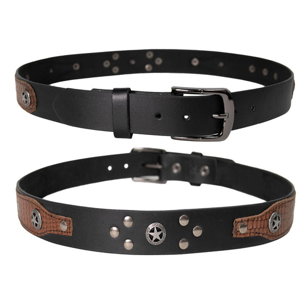 Milwaukee Leather Men's Black Star Emblem Genuine Leather Belt w/ Interchangeable Buckle - MP7134