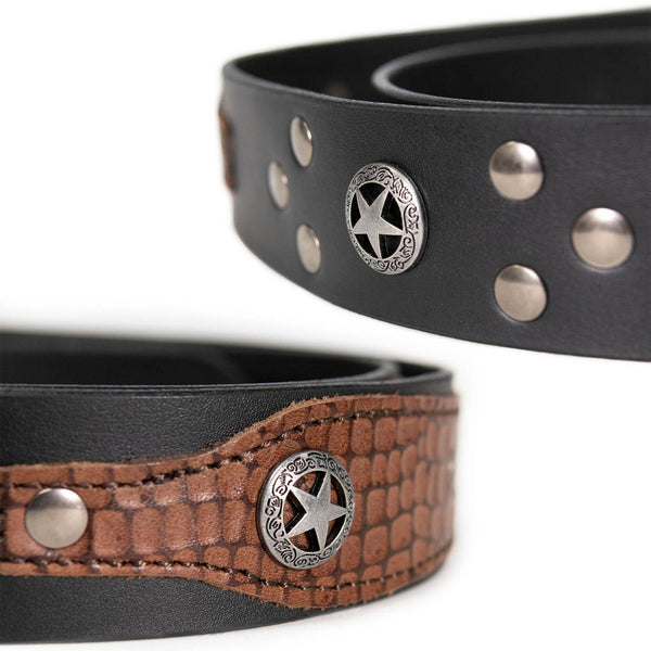 Milwaukee Leather Men's Black Star Emblem Genuine Leather Belt w/ Interchangeable Buckle - MP7134