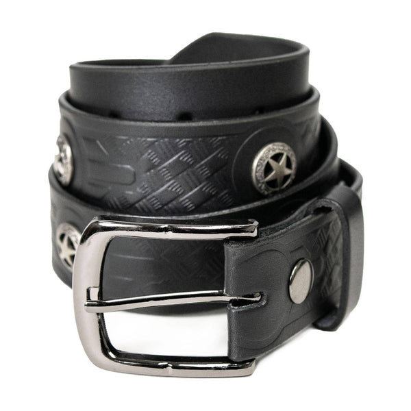 Milwaukee Leather Men's Frontier Star Black Leather Belt with Western Star Emblems - 1.5 Inch - MP7135