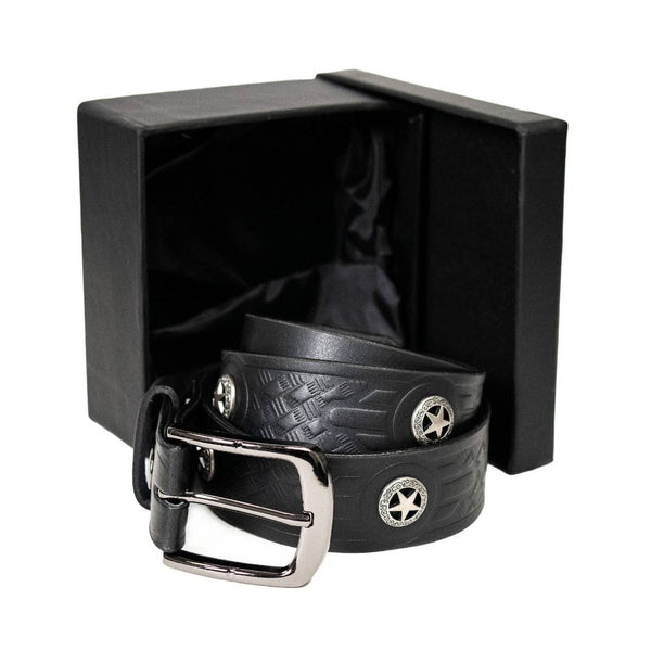 Milwaukee Leather Men's Frontier Star Black Leather Belt with Western Star Emblems - 1.5 Inch - MP7135