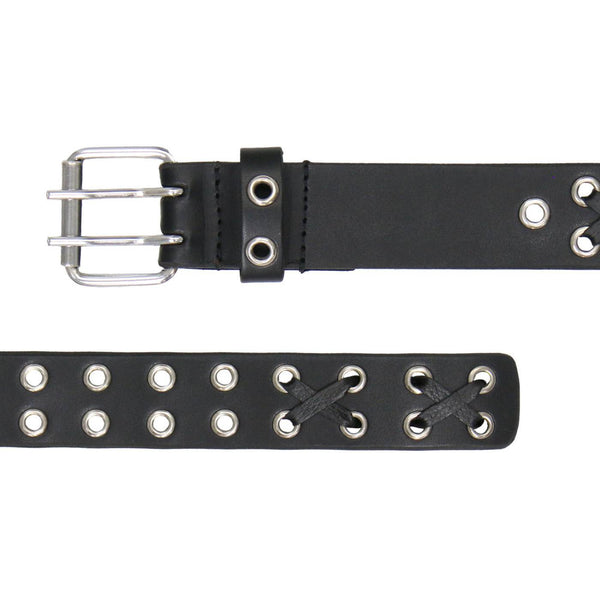 Milwaukee Leather Men's Black Double-Prong Grommet Leather Belt with Interchangeable Buckle - MP7137