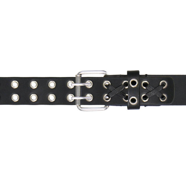 Milwaukee Leather Men's Black Double-Prong Grommet Leather Belt with Interchangeable Buckle - MP7137