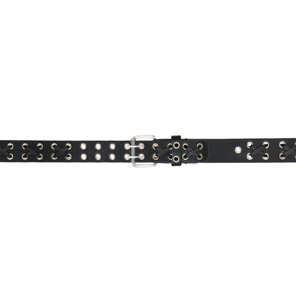 Milwaukee Leather Men's Black Double-Prong Grommet Leather Belt with Interchangeable Buckle - MP7137
