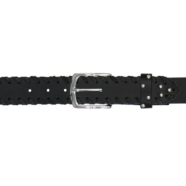 Milwaukee Leather Men's Black Studded Whip-Stitch Genuine Leather Belt - w/ Interchangeable Buckle - MP7138