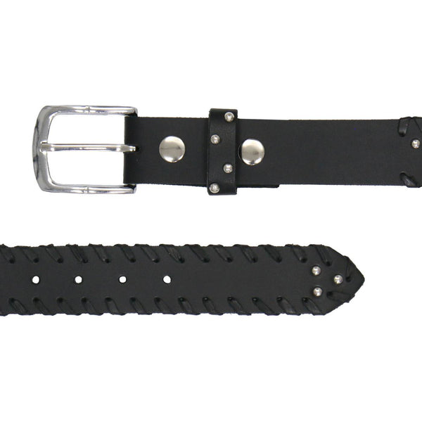 Milwaukee Leather Men's Black Studded Whip-Stitch Genuine Leather Belt - w/ Interchangeable Buckle - MP7138
