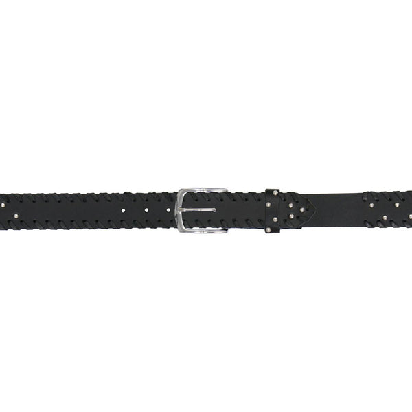 Milwaukee Leather Men's Black Studded Whip-Stitch Genuine Leather Belt - w/ Interchangeable Buckle - MP7138