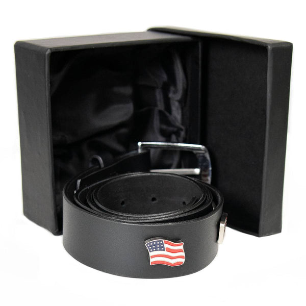 Milwaukee Leather Men's Freedom Line Black Leather Belt with USA Flag Emblems - 1.5 Inch - MP7140