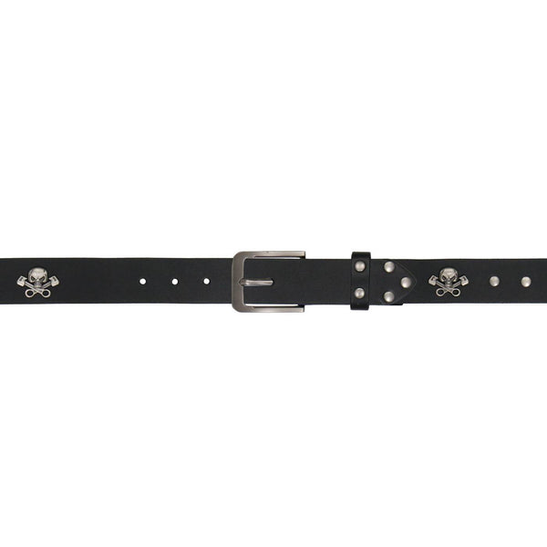 Milwaukee Leather Men's Black Skull & Pistons Genuine Leather Belt w/ Interchangeable Buckle - MP7141