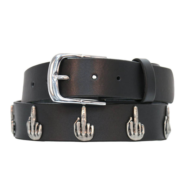 Milwaukee Leather Men's Black The Finger Genuine Leather Belt w/ Interchangeable Buckle - MP7142