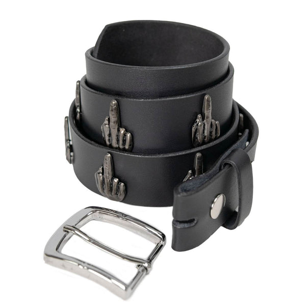 Milwaukee Leather Men's Black The Finger Genuine Leather Belt w/ Interchangeable Buckle - MP7142