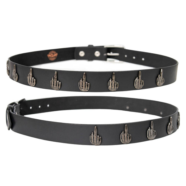 Milwaukee Leather Men's Black The Finger Genuine Leather Belt w/ Interchangeable Buckle - MP7142