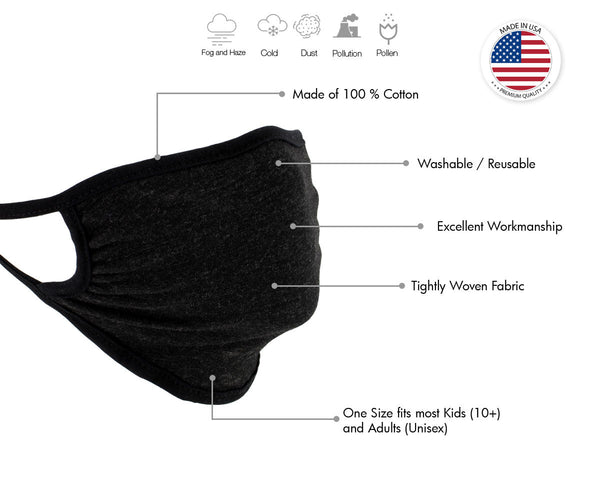 Milwaukee Leather MP7924FM (Multi-Pack) 'Black and Grey' USA Made 100 % Cotton Protective Face Mask