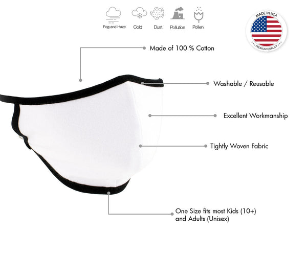 Milwaukee Leather MP7924FM (Multi-Pack) 'White with Black Trim' USA Made 100 % Cotton Protective Face Mask