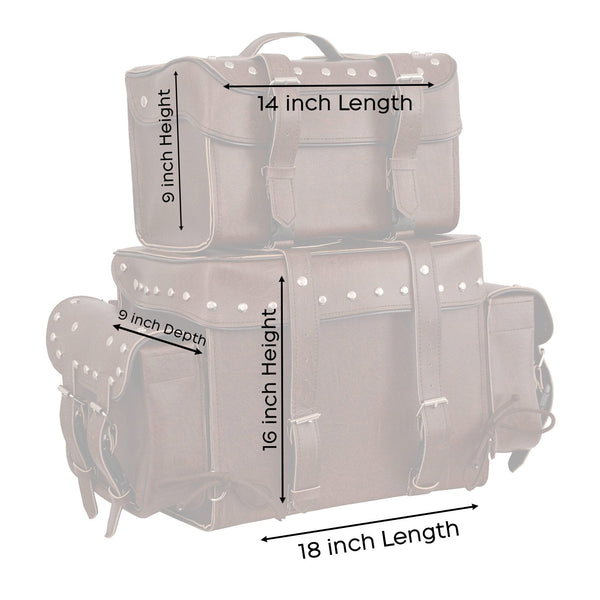 Milwaukee Leather MP8127RT Large Retro Brown 4-Piece Studded PVC Motorcycle Bag Touring Pack