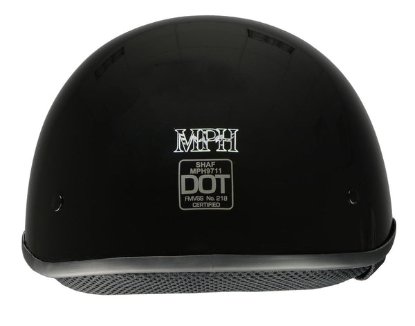 Milwaukee Helmets Bare Bones Glossy Black Half Motorcycle Helmet DOT Approved MPH9711DOT