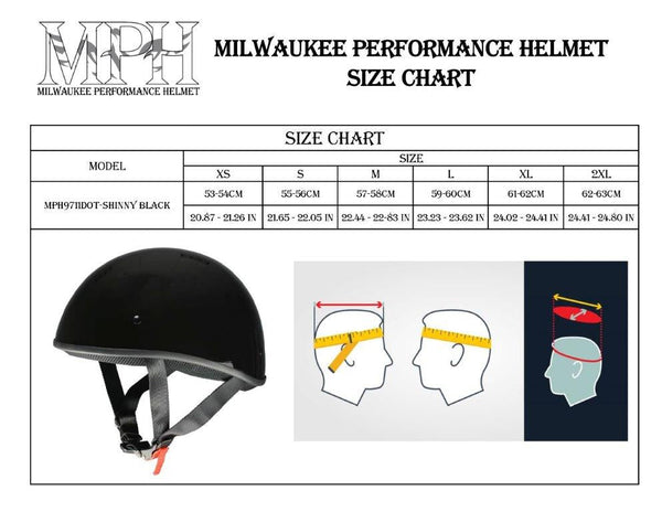 Milwaukee Helmets Bare Bones Glossy Black Half Motorcycle Helmet DOT Approved MPH9711DOT