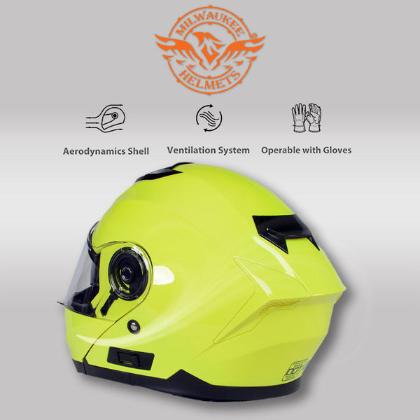Milwaukee Helmets MPH9819DOT Breeze Green Advanced Motorcycle Modular Helmet Biker w/ Drop Down Visor