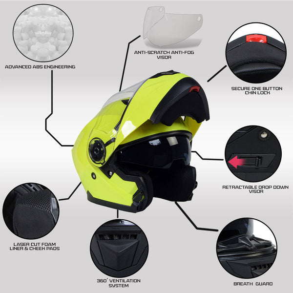 Milwaukee Helmets MPH9819DOT Breeze Green Advanced Motorcycle Modular Helmet Biker w/ Drop Down Visor