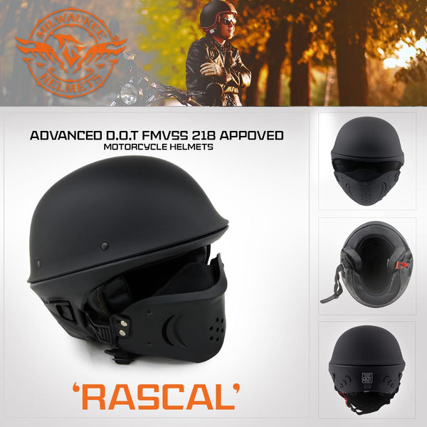 Milwaukee Helmets MPH9831DOT Rascal 3/4 Open Face Gloss Black 2 in 1 Motorcycle Helmet Biker