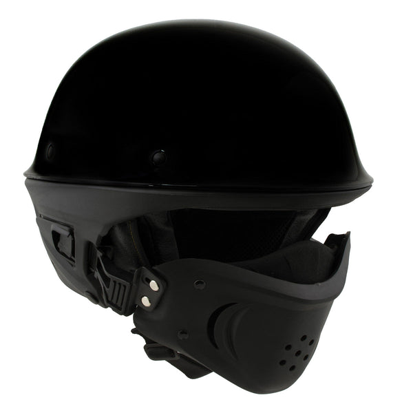 Milwaukee Helmets MPH9831DOT Rascal 3/4 Open Face Gloss Black 2 in 1 Motorcycle Helmet Biker