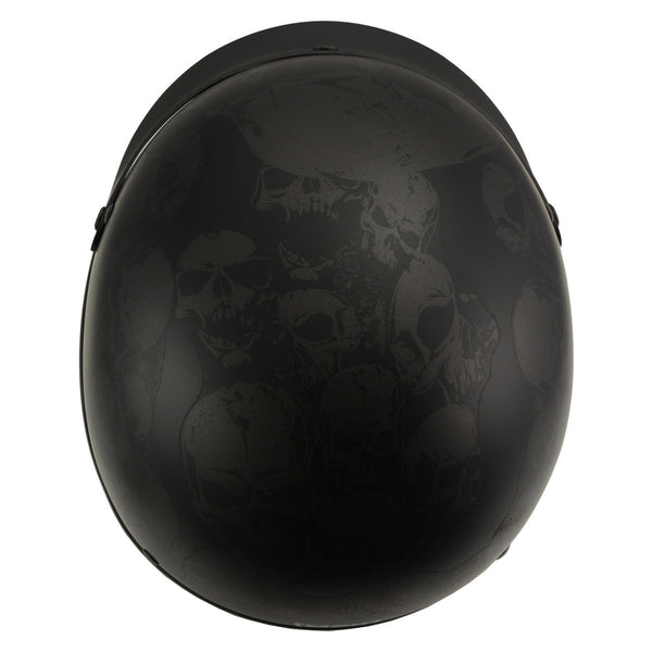 Milwaukee Helmets MPH9873N Novelty Gathering of Skulls Matte Black Half Helmet