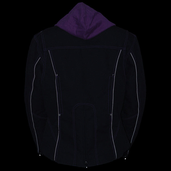Milwaukee Leather MPL1967 Women's 3/4 Hooded Black and Purple Textile Jacket with Reflective Tribal Detail